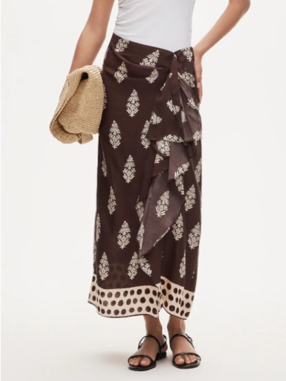 J crew Faux-wrap skirt in cocoa block print